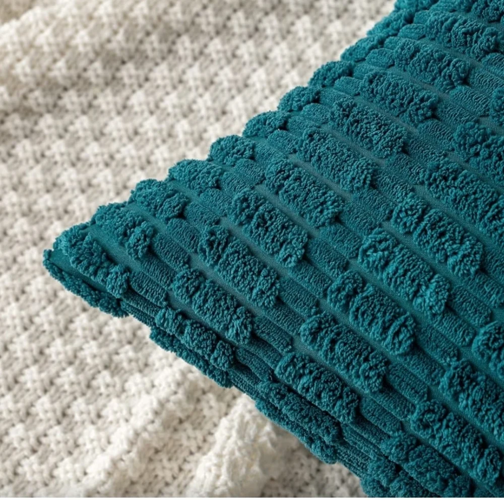 Set Of 2 Teal Textured Corduroy Accent Pillow Covers Size 24 X 24